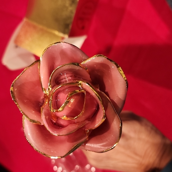 Steven Singer Real Pink Rose Preserved and Dipped in 24 Karat Gold - Picture 7 of 11